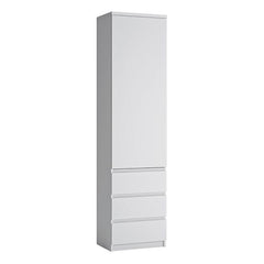 Fribo Tall narrow 1 door 3 drawer cupboard in White - Furniture One Shop