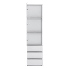 Fribo Tall narrow 1 door 3 drawer glazed display cabinet in White - Furniture One Shop