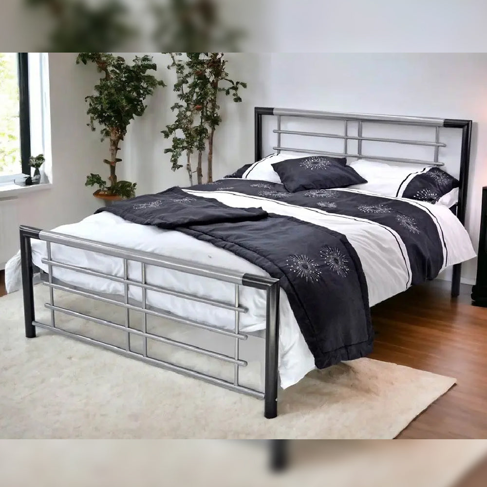 Atlanta Modern Industrial Metal Small Double Bed in Black & Silver (Mesh Base)