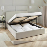 Glasgow Upholstered Ottoman Double Bed in Oatmeal Linoso Fabric