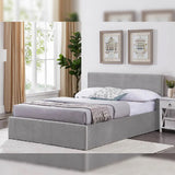 Montana Upholstered Ottoman King Size Bed in Textured Woollen-Effect Light Grey Fabric