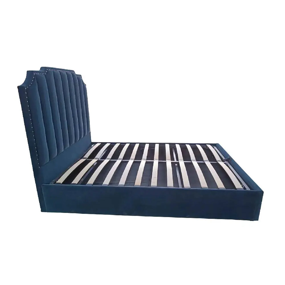 Selkirk Upholstered Ottoman Double Bed in Rich Navy Blue Fabric