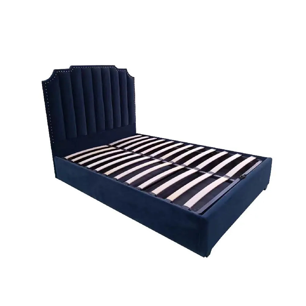 Selkirk Upholstered Ottoman Double Bed in Rich Navy Blue Fabric