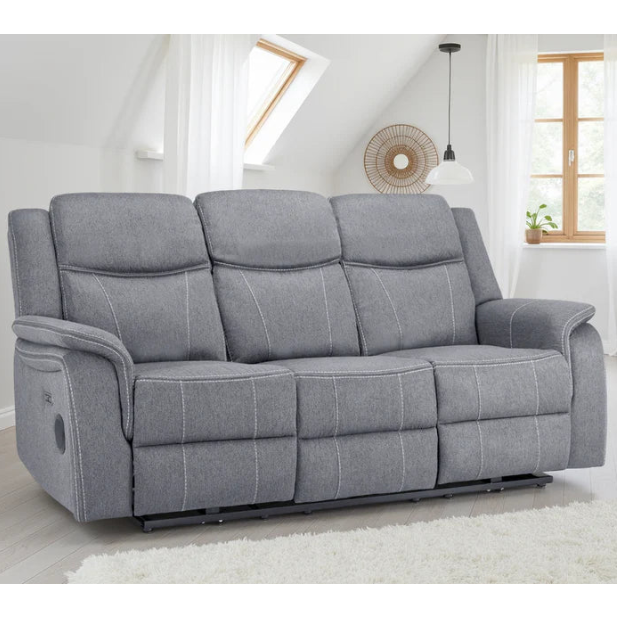 Galaxy Tech Fabric 3 Seater Electric Recliner Sofa In Grey