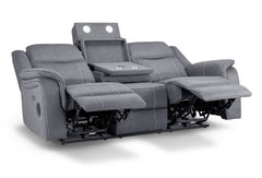 Galaxy Tech Fabric 3 Seater Electric Recliner Sofa In Grey