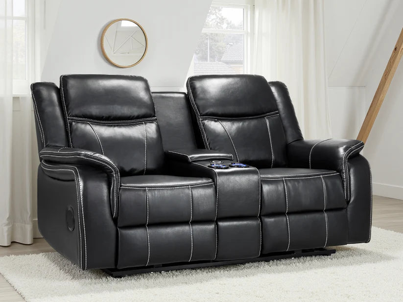 Galaxy Tech Leather Aire 2 Seater Electric Recliner Sofa In Black