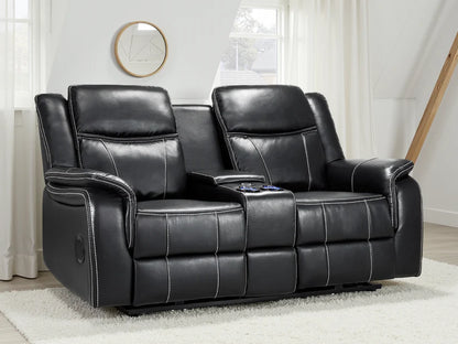 Galaxy Tech Leather Aire 2 Seater Electric Recliner Sofa In Black