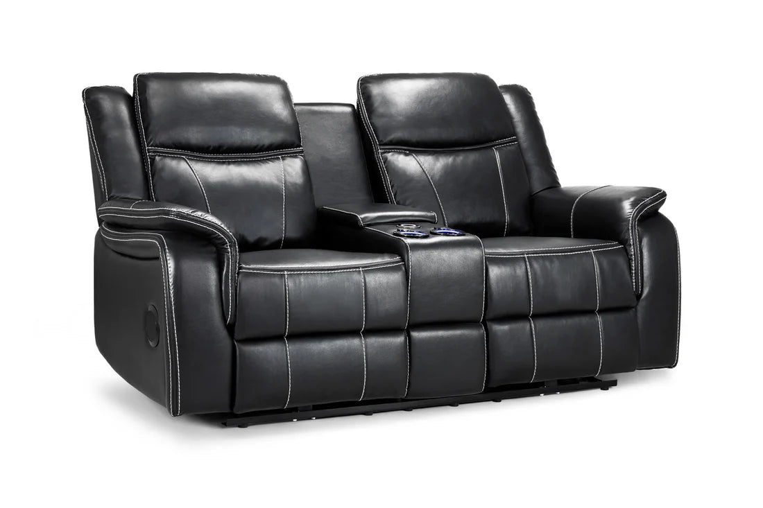 Galaxy Tech Leather Aire 2 Seater Electric Recliner Sofa In Black