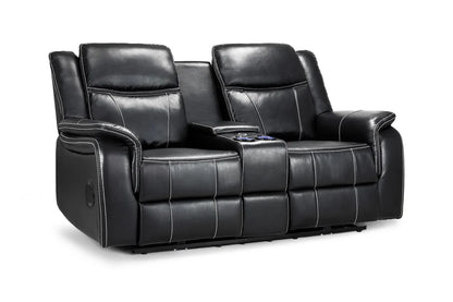 Galaxy Tech Leather Aire 2 Seater Electric Recliner Sofa In Black
