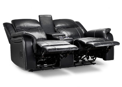 Galaxy Tech Leather Aire 2 Seater Electric Recliner Sofa In Black