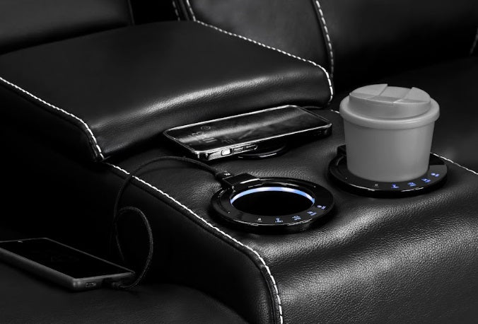 Galaxy Tech Leather Aire 2 Seater Electric Recliner Sofa In Black