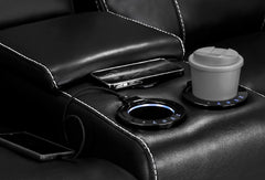 Galaxy Tech Leather Aire 2 Seater Electric Recliner Sofa In Black