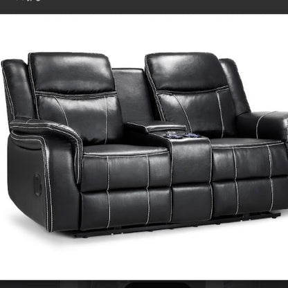 Galaxy Tech Leather Aire 2 Seater Electric Recliner Sofa In Black