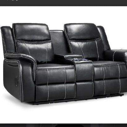Galaxy Tech Leather Aire 2 Seater Electric Recliner Sofa In Black