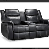 Galaxy Tech Leather Aire 2 Seater Electric Recliner Sofa In Black