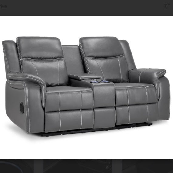 Galaxy Tech Leather Aire 2 Seater Electric Recliner Sofa In Grey