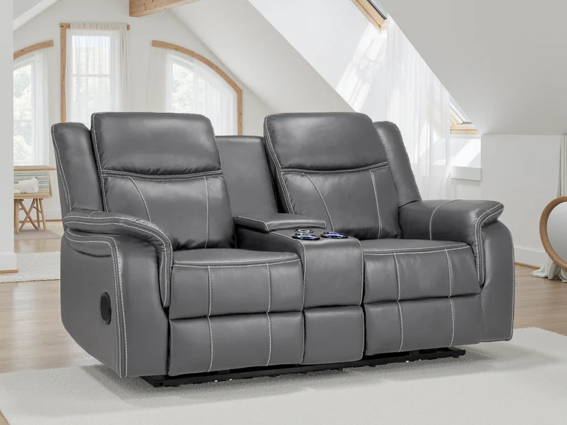 Galaxy Tech Leather Aire 2 Seater Electric Recliner Sofa In Grey