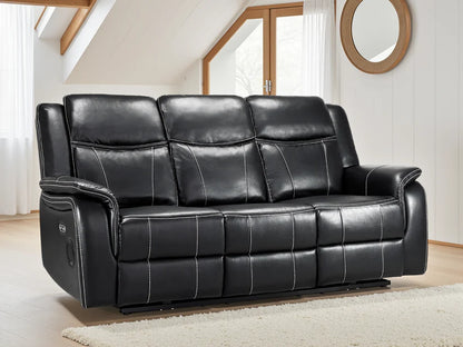 Galaxy Tech Leather Aire 3 Seater Electric Recliner Sofa In Black