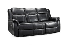 Galaxy Tech Leather Aire 3 Seater Electric Recliner Sofa In Black