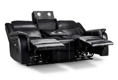 Galaxy Tech Leather Aire 3 Seater Electric Recliner Sofa In Black