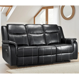 Galaxy Tech Leather Aire 3 Seater Electric Recliner Sofa In Black