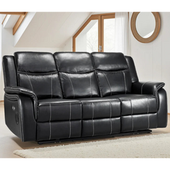 Galaxy Tech Leather Aire 3 Seater Electric Recliner Sofa In Black
