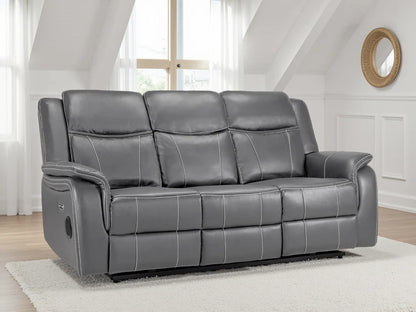 Galaxy Tech Leather Aire 3 Seater Electric Recliner Sofa In Grey