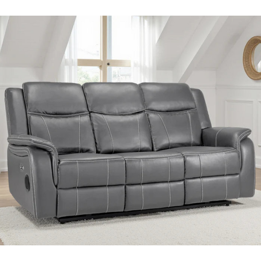 Galaxy Tech Leather Aire 3 Seater Electric Recliner Sofa In Grey - Furniture One Shop