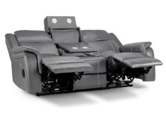 Galaxy Tech Leather Aire 3 Seater Electric Recliner Sofa In Grey