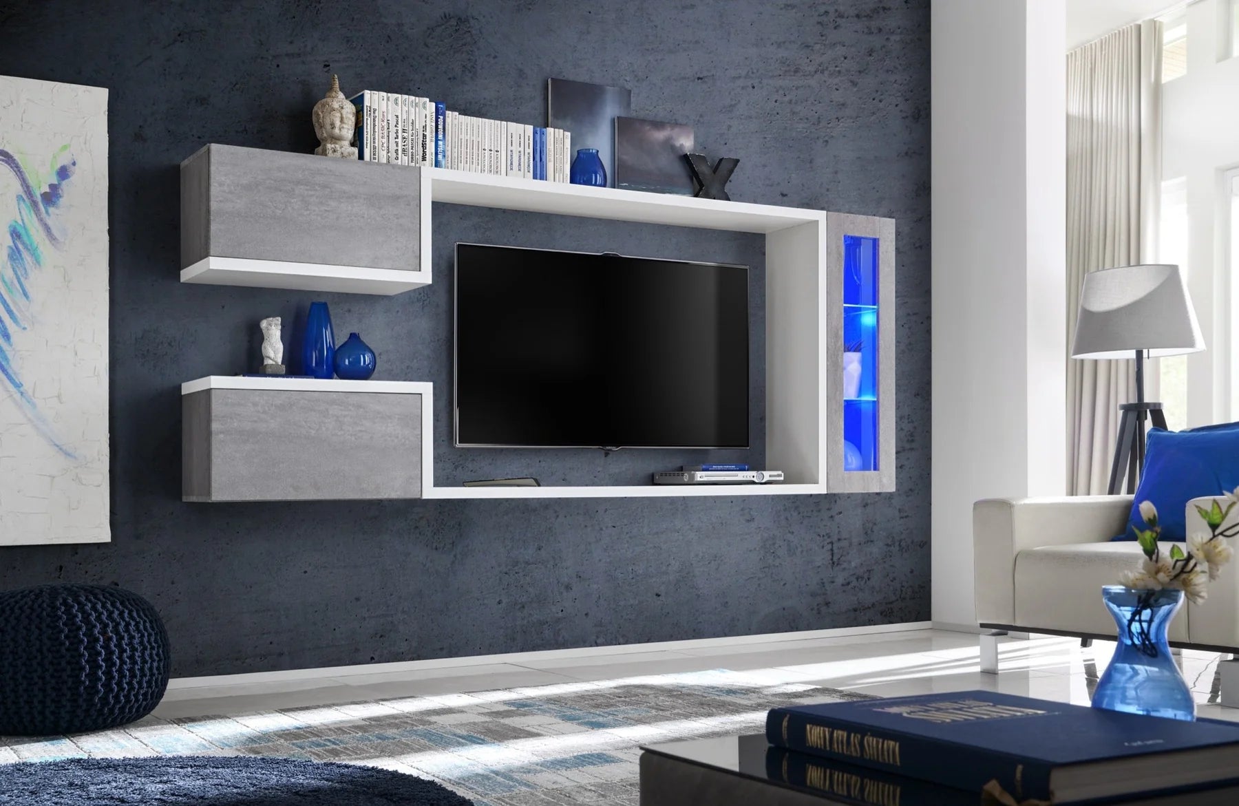 Galaxy Wooden TV Entertainment Unit in White Matt & Concrete Grey