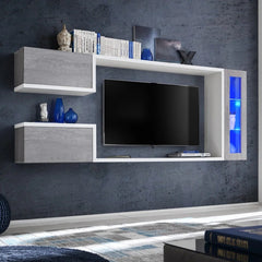 Galaxy Wooden TV Entertainment Unit in White Matt & Concrete Grey