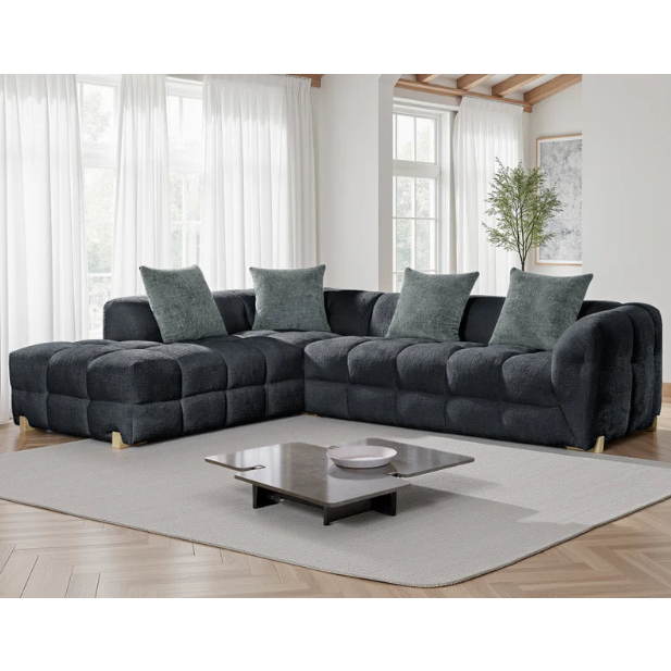 Genoa Left Hand L-Shape Corner Sofa In Charcoal Fabric