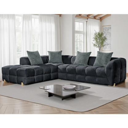Genoa Left Hand L-Shape Corner Sofa In Charcoal Fabric