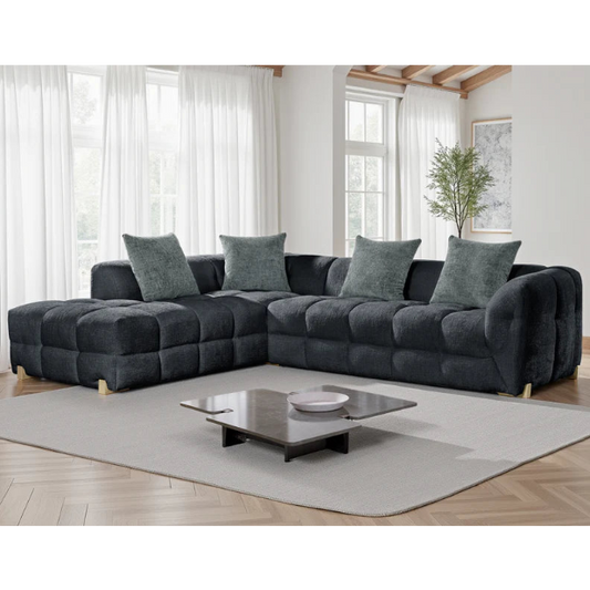 Genoa Left Hand L-Shape Corner Sofa In Charcoal Fabric