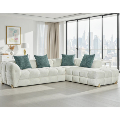 Genoa Right Hand L-Shape Corner Sofa In Beige Fabric