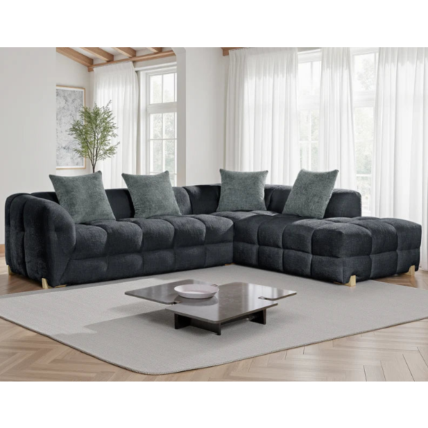 Genoa Right Hand L-Shape Corner Sofa In Charcoal Fabric