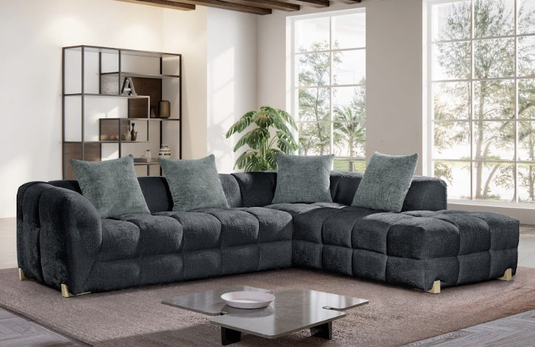 Genoa Right Hand L-Shape Corner Sofa In Charcoal Fabric