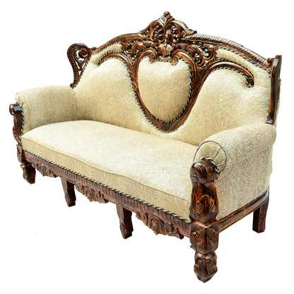 Handcrafted Sheesham Wood 2 Seater Sofa with Cushions in Brown Wooden Sofa