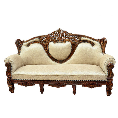 Handcrafted Sheesham Wood 2 Seater Sofa with Cushions in Brown Wooden Sofa