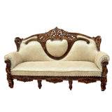 Handcrafted Sheesham Wood 2 Seater Sofa with Cushions in Brown Wooden Sofa