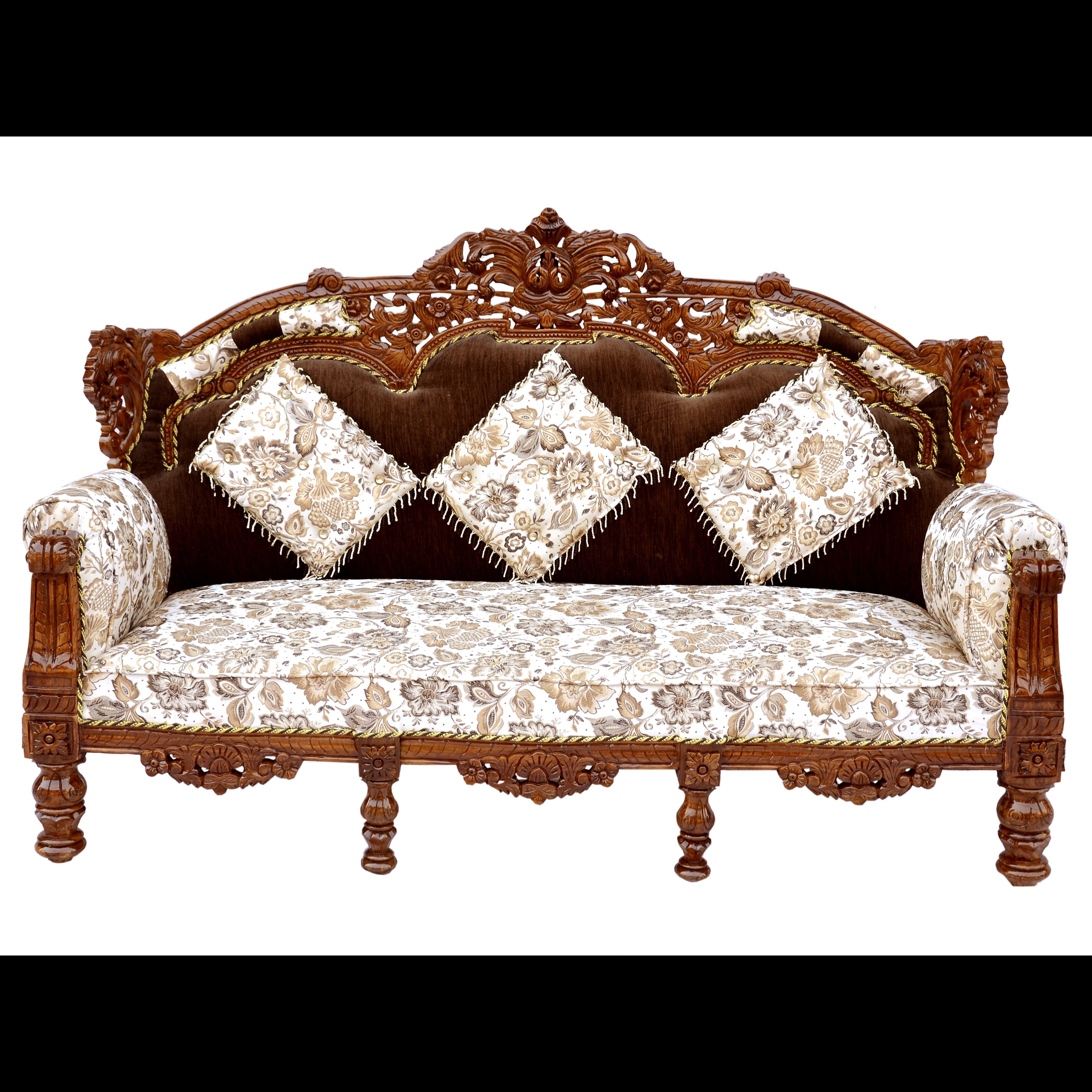 Handcrafted Solid Sheesham Wood 3 Seater Sofa In Honey Brown