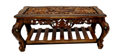 Handcrafted Solid Sheesham Wood Coffee Table with Carved Design in Brown