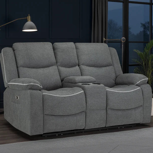 Harald Fabric 2 Seater Electric Recliner Sofa In Grey