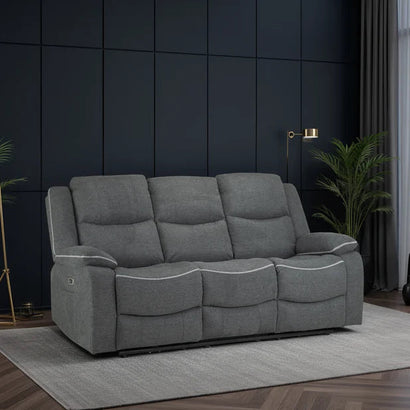 Harald Fabric 3 Seater Electric Recliner Sofa In Grey