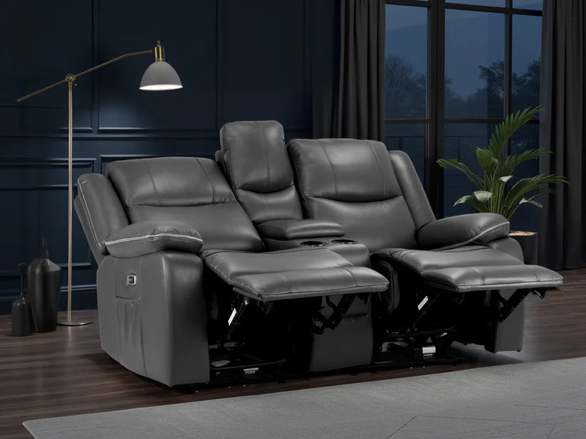 Harald Faux Leather 2 Seater Electric Recliner Sofa In Black