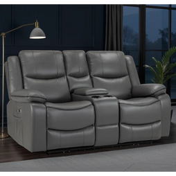 Harald Faux Leather 2 Seater Electric Recliner Sofa In Grey