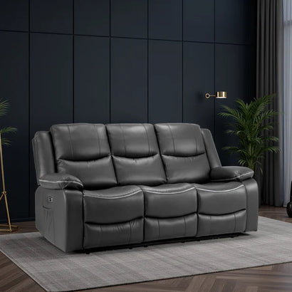 Harald Faux Leather 3 Seater Electric Recliner Sofa In Black