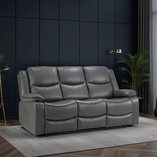 Harald Faux Leather 3 Seater Electric Recliner Sofa In Grey