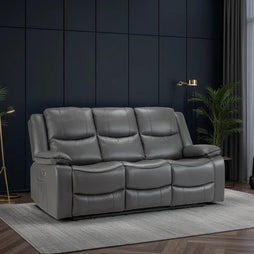 Harald Faux Leather 3 Seater Electric Recliner Sofa In Grey