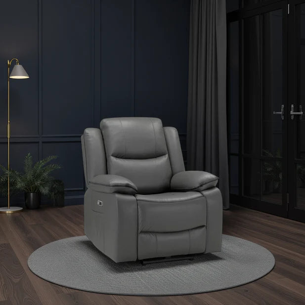Harald Faux Leather Electric Recliner Arm Chair In Grey